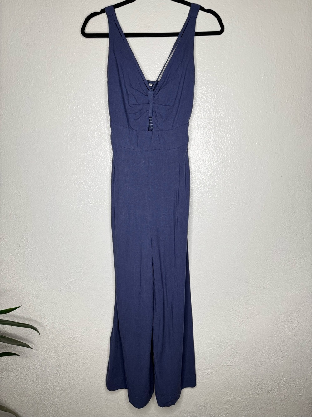 Blue Wide Leg Linen Jumpsuit Sz S
